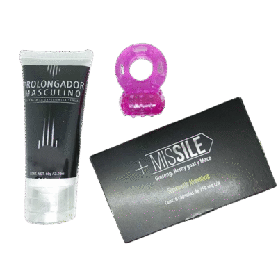 1 CAJA MISSILE + 1 CREMA RETARDAR EYACULACIÓN (PROLONGADOR MASCULINO) + 1 ANILLO VIBRADOR (REGALO)