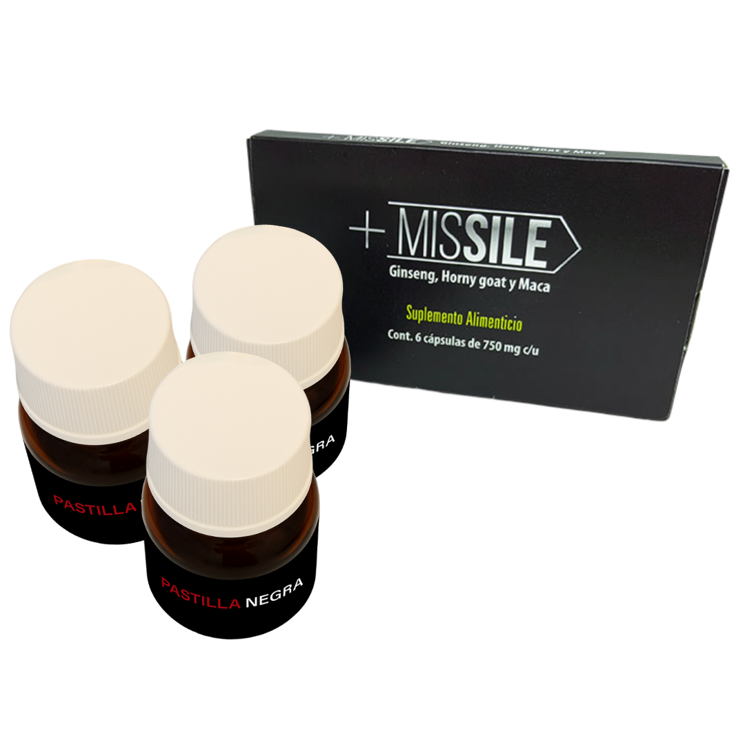 3 FRASCOS PASTILLA NEGRA + 1 CAJA MISSILE