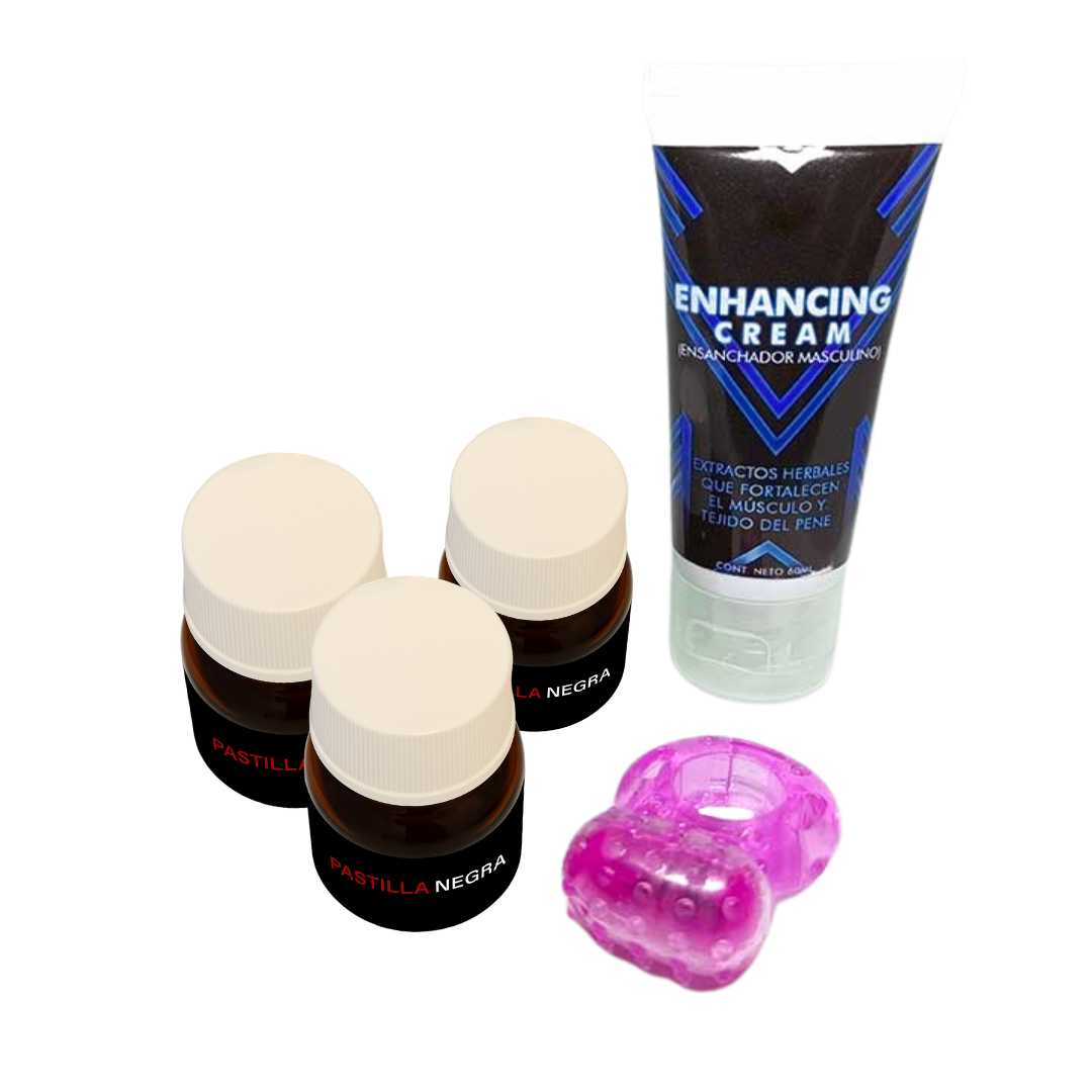 3 FRASCOS PASTILLA NEGRA (TRATAMIENTO COMPLETO) + 1 CREMA ENGROSADORA DE PENE
